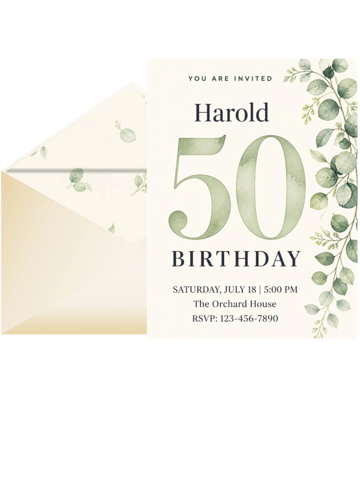 Green Eucalyptus 50th Birthday Invitation