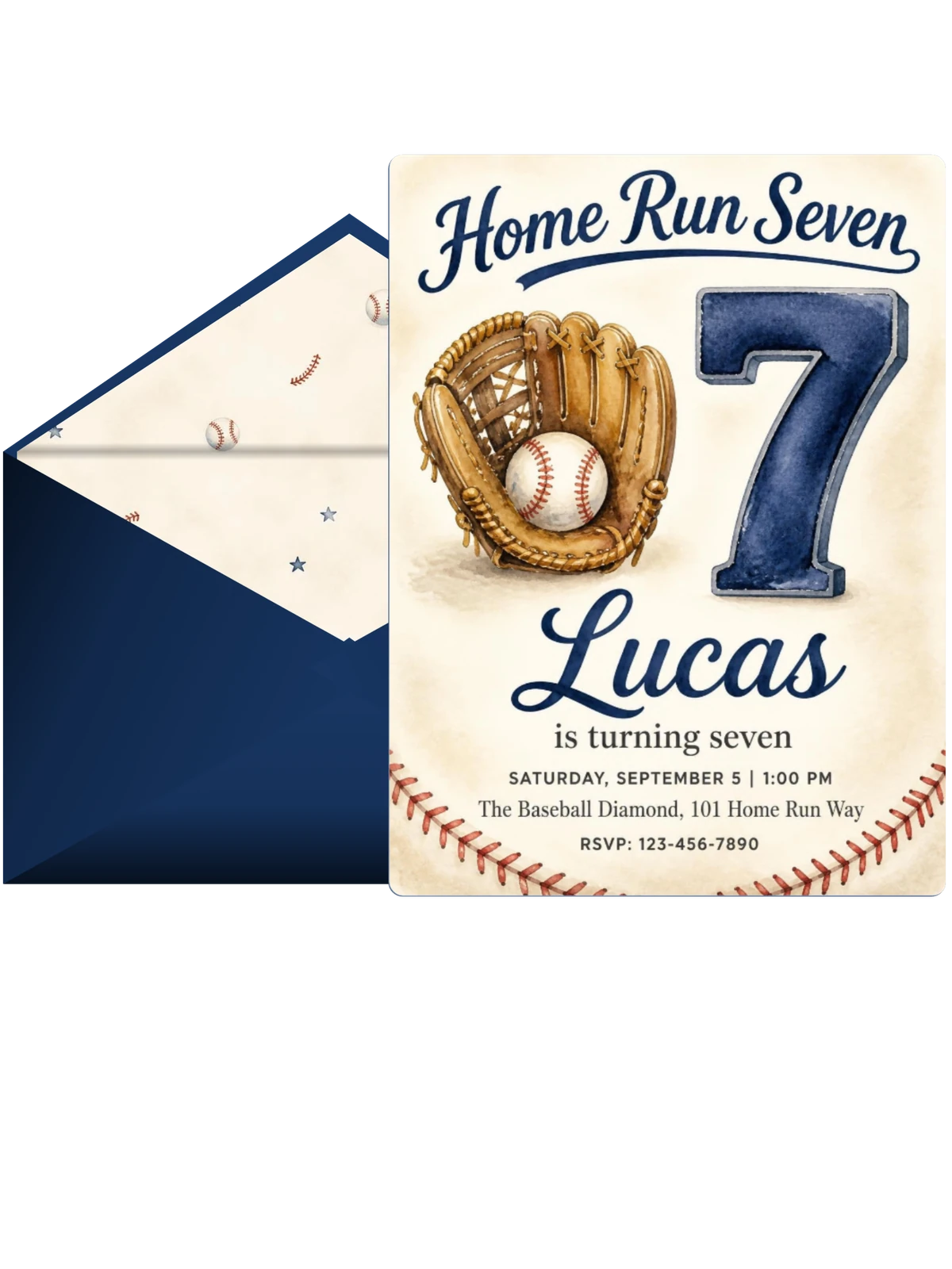 Watercolor Baseball Glove 7th Birthday
