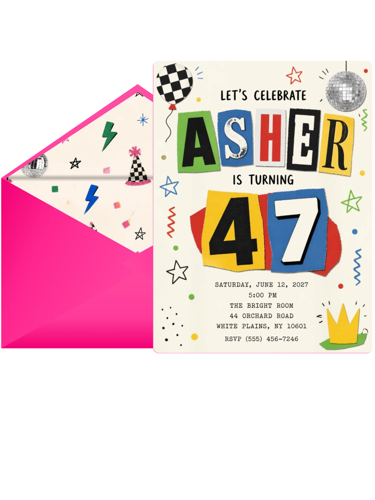 Retro Paper Collage 47th Birthday Invitation