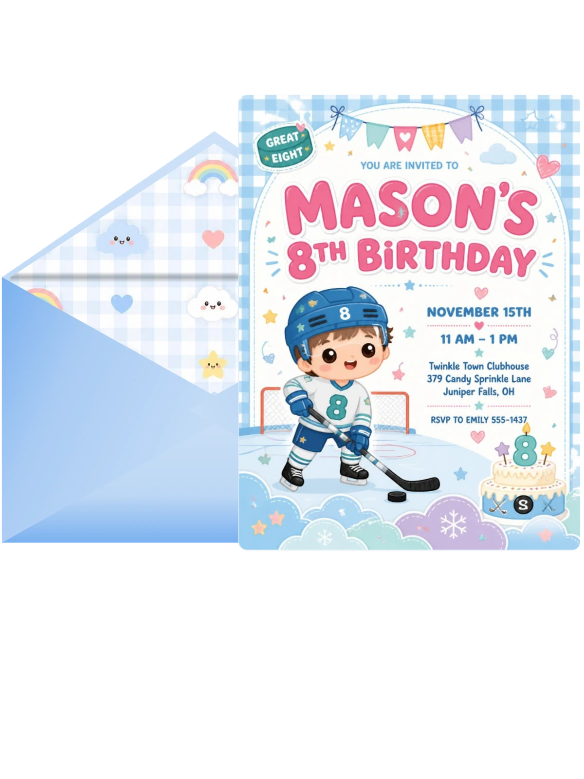 Pastel Hockey 8th Birthday Invitation