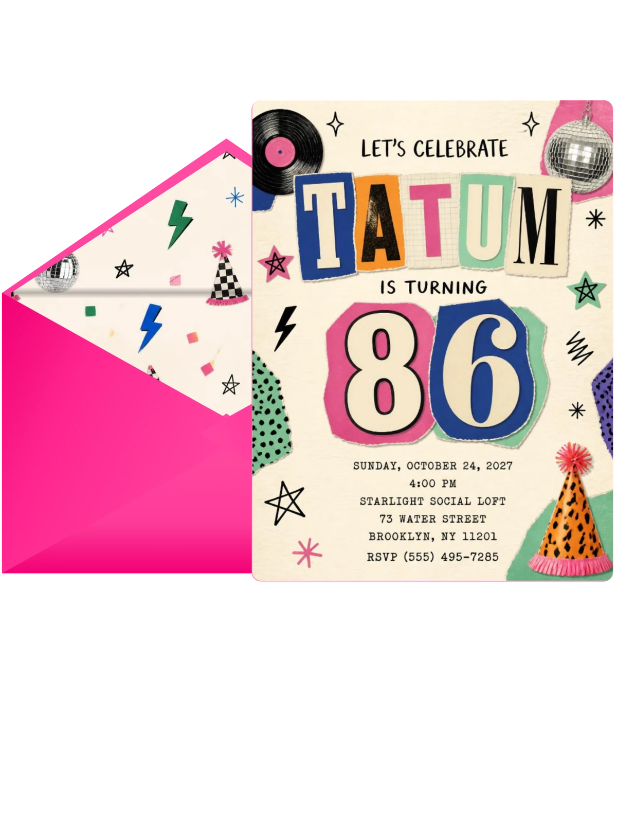 Retro Paper Collage 86th Birthday Invitation