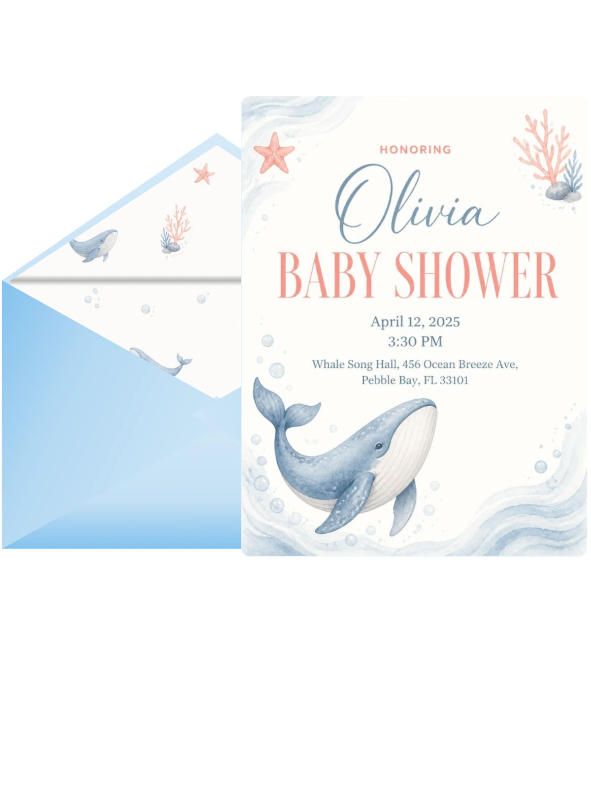 Blue Watercolor Whale Baby Shower