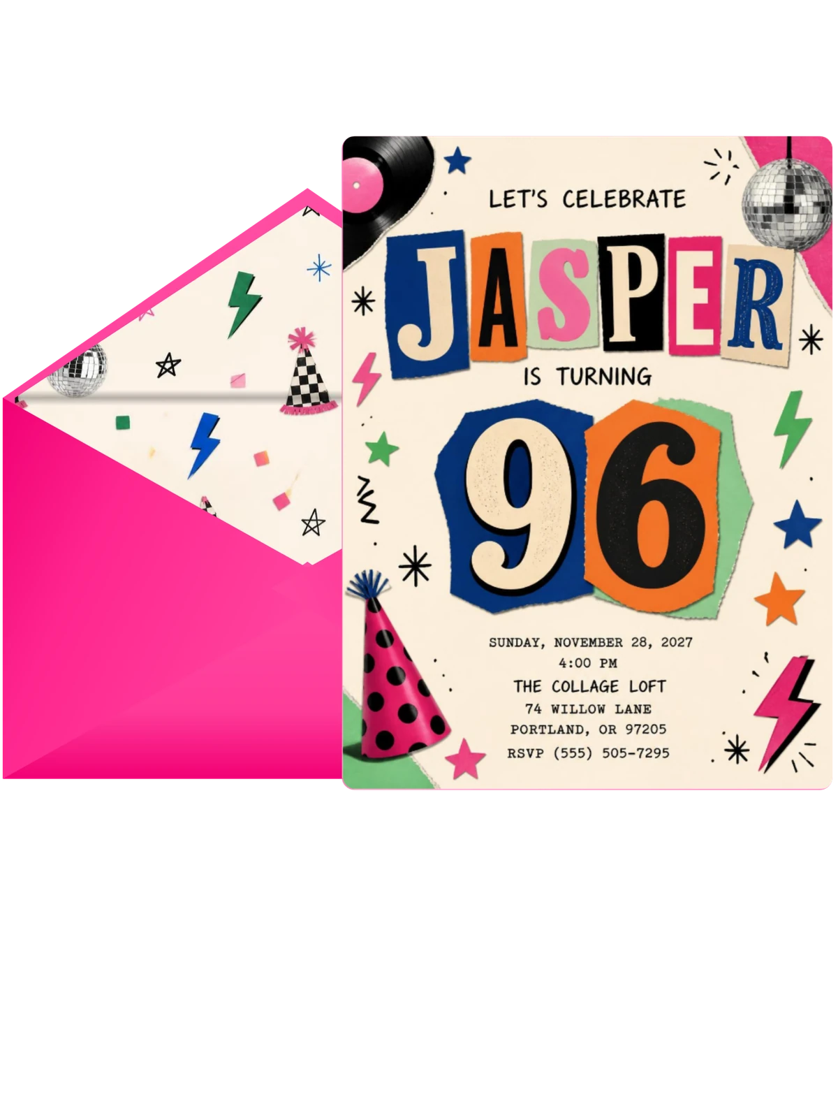 Retro Paper Collage 96th Birthday Invitation