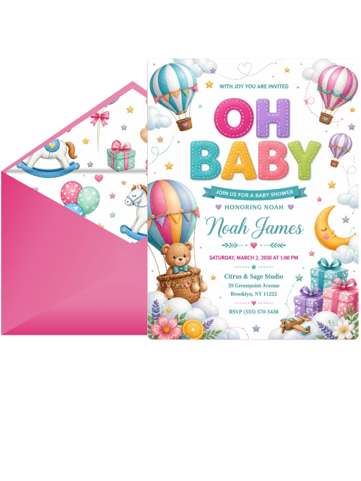 Hot Air Balloons Baby Shower Invitation