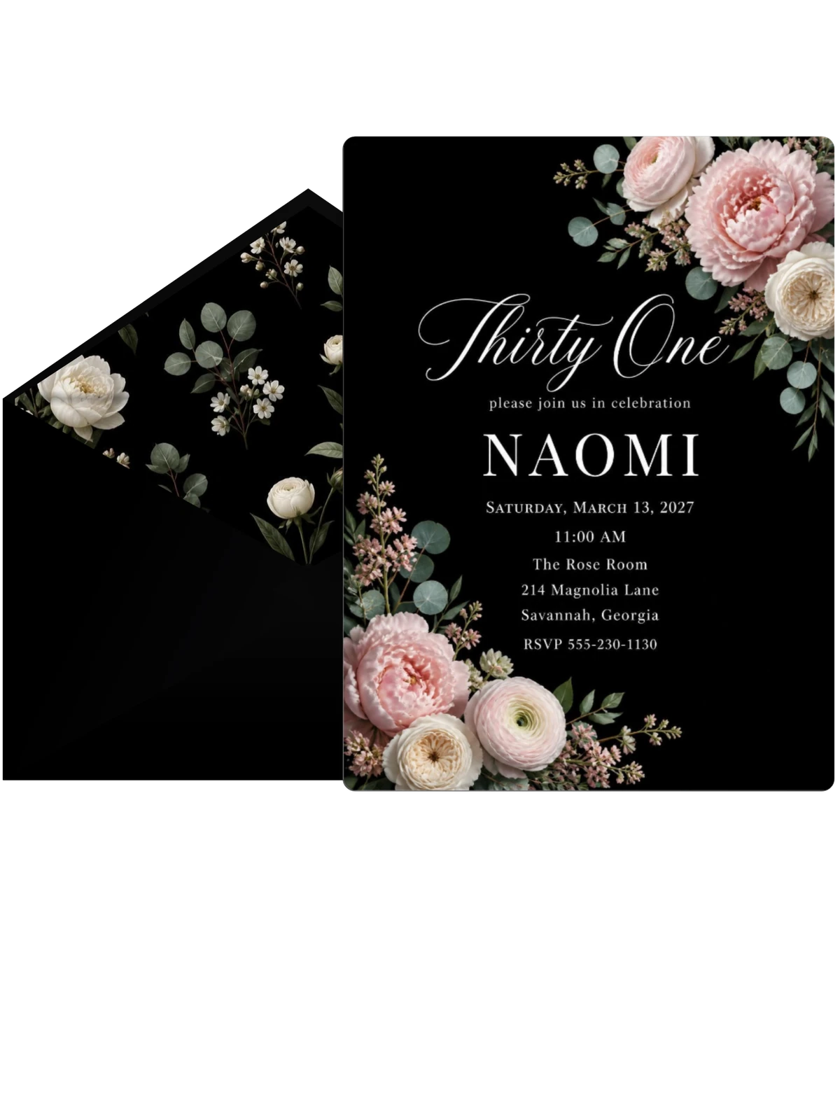 Black Floral 31st Birthday Invitation