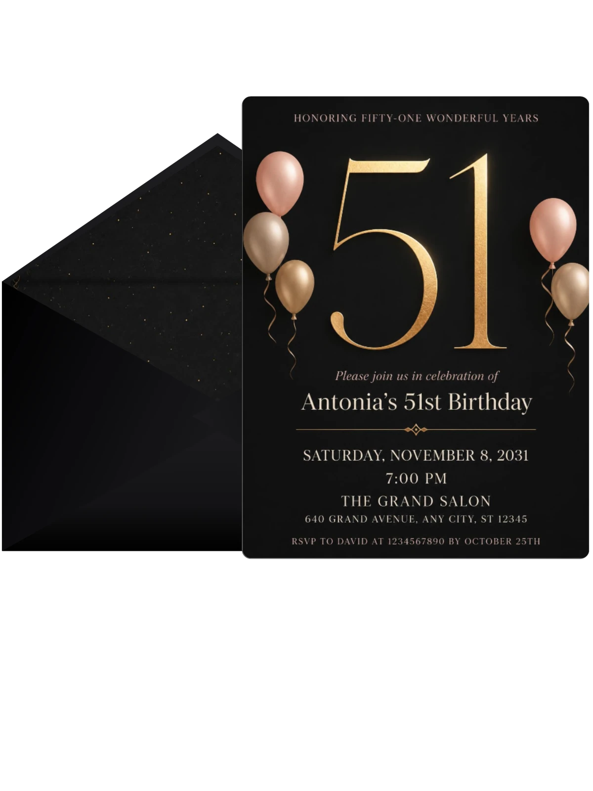 Charcoal and Blush 51st Birthday Invitation