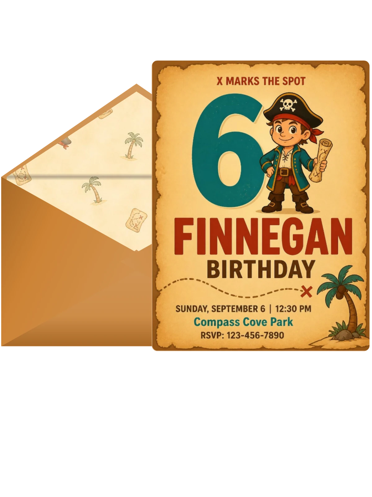 Aged Parchment Pirate Mascot 6th Birthday