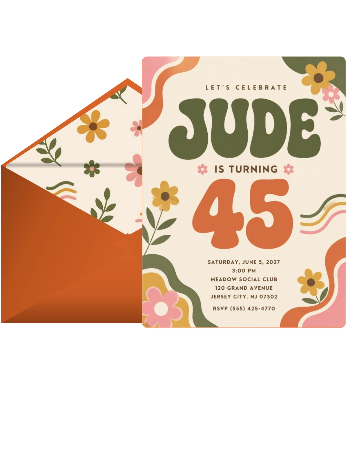 Groovy Retro 45th Birthday Invitation