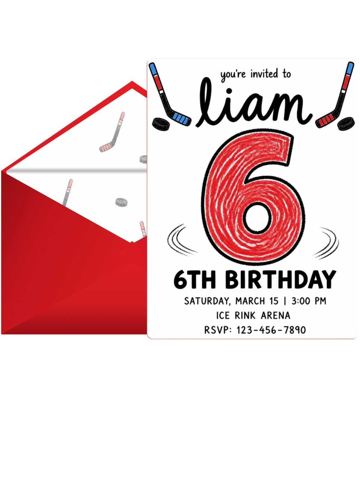 Crayon Hockey Stick 6th Birthday Invitation