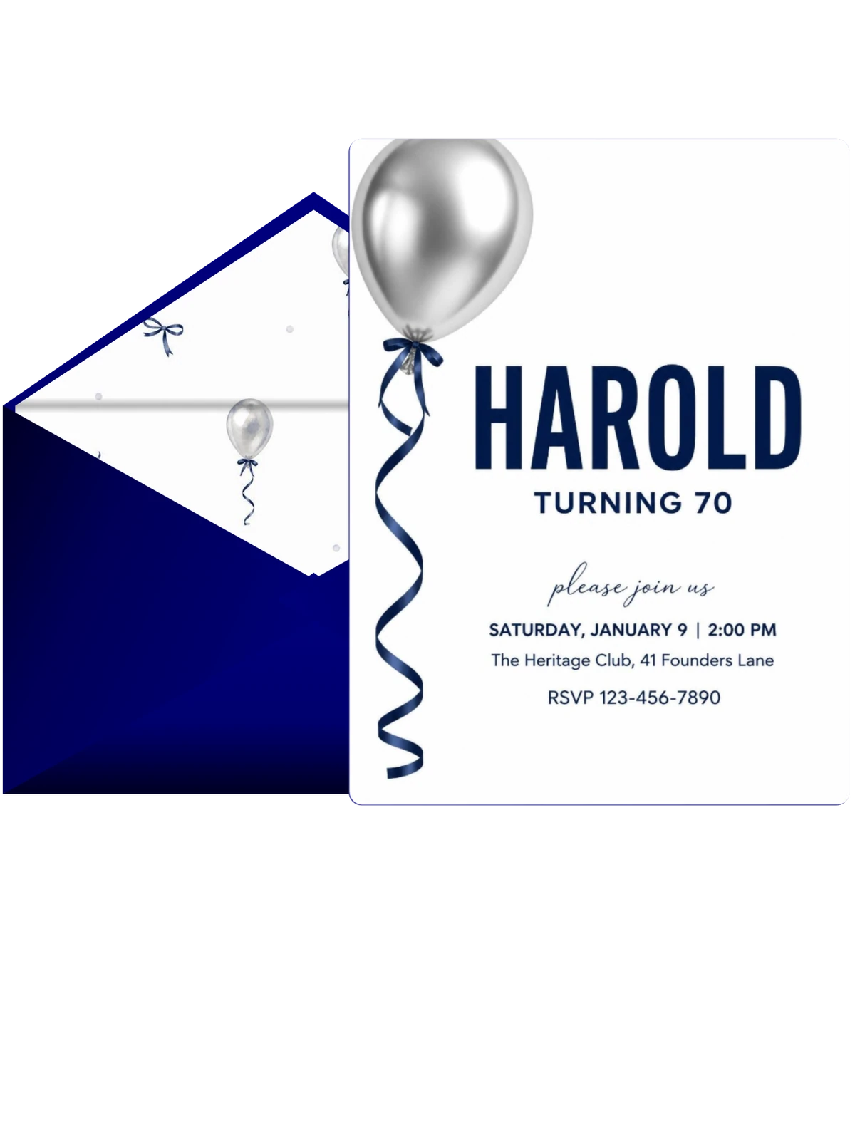 Silver Balloon Navy Ribbon 70th Birthday