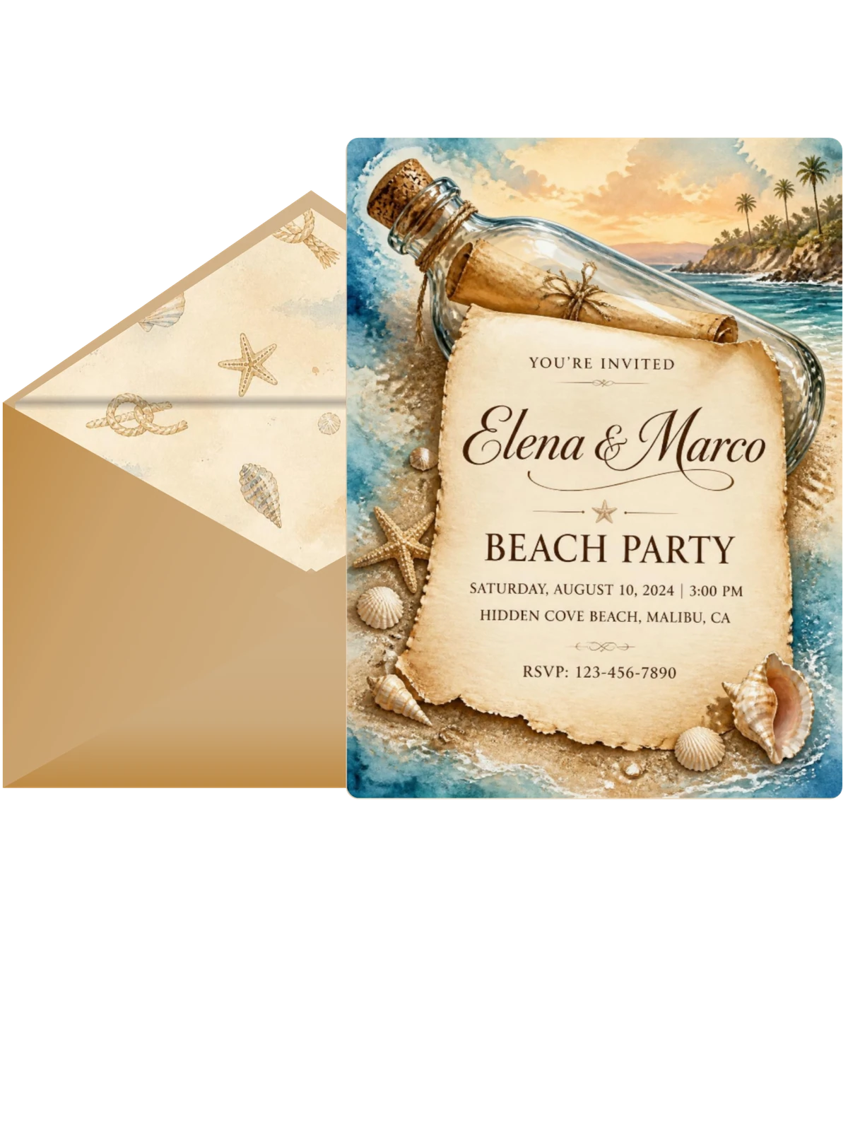 Watercolor Message in Bottle Beach Party