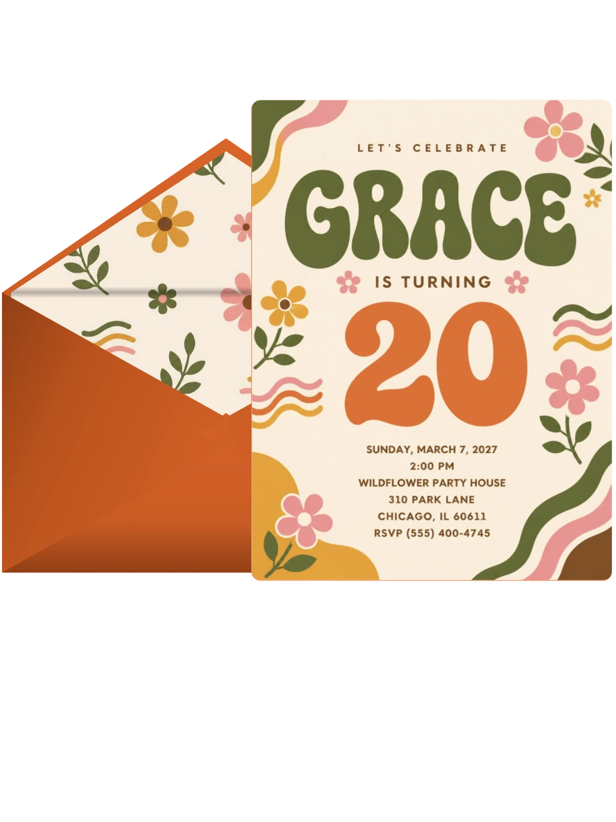 Groovy Retro 20th Birthday Invitation