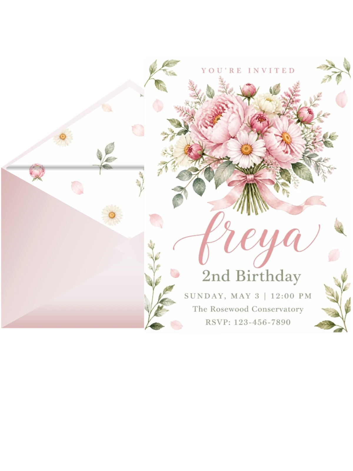 Watercolor Peony and Daisy 2nd Birthday