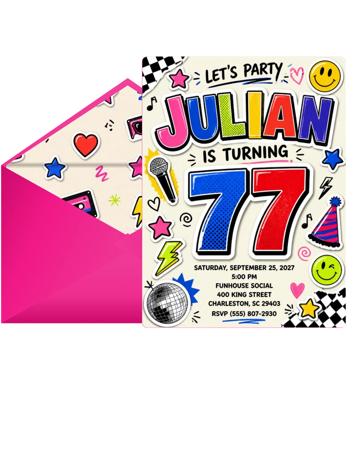 Sticker Pop 77th Birthday Invitation