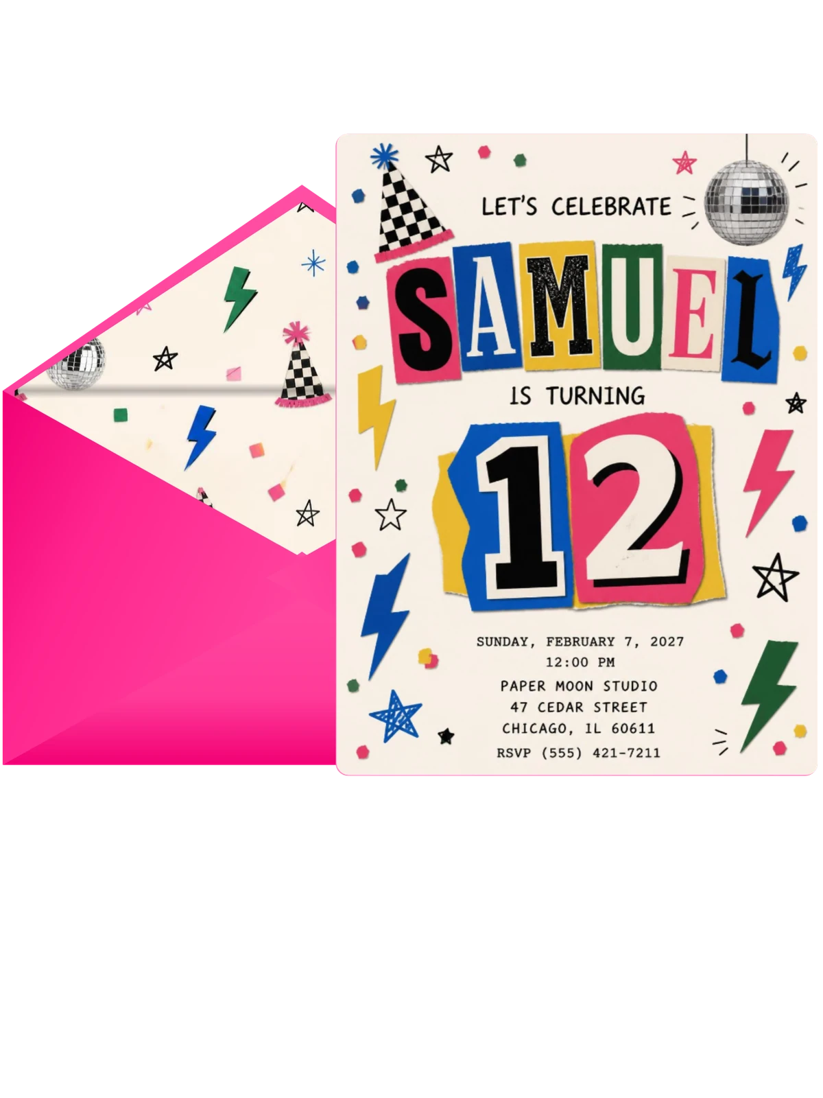 Retro Paper Collage 12th Birthday Invitation