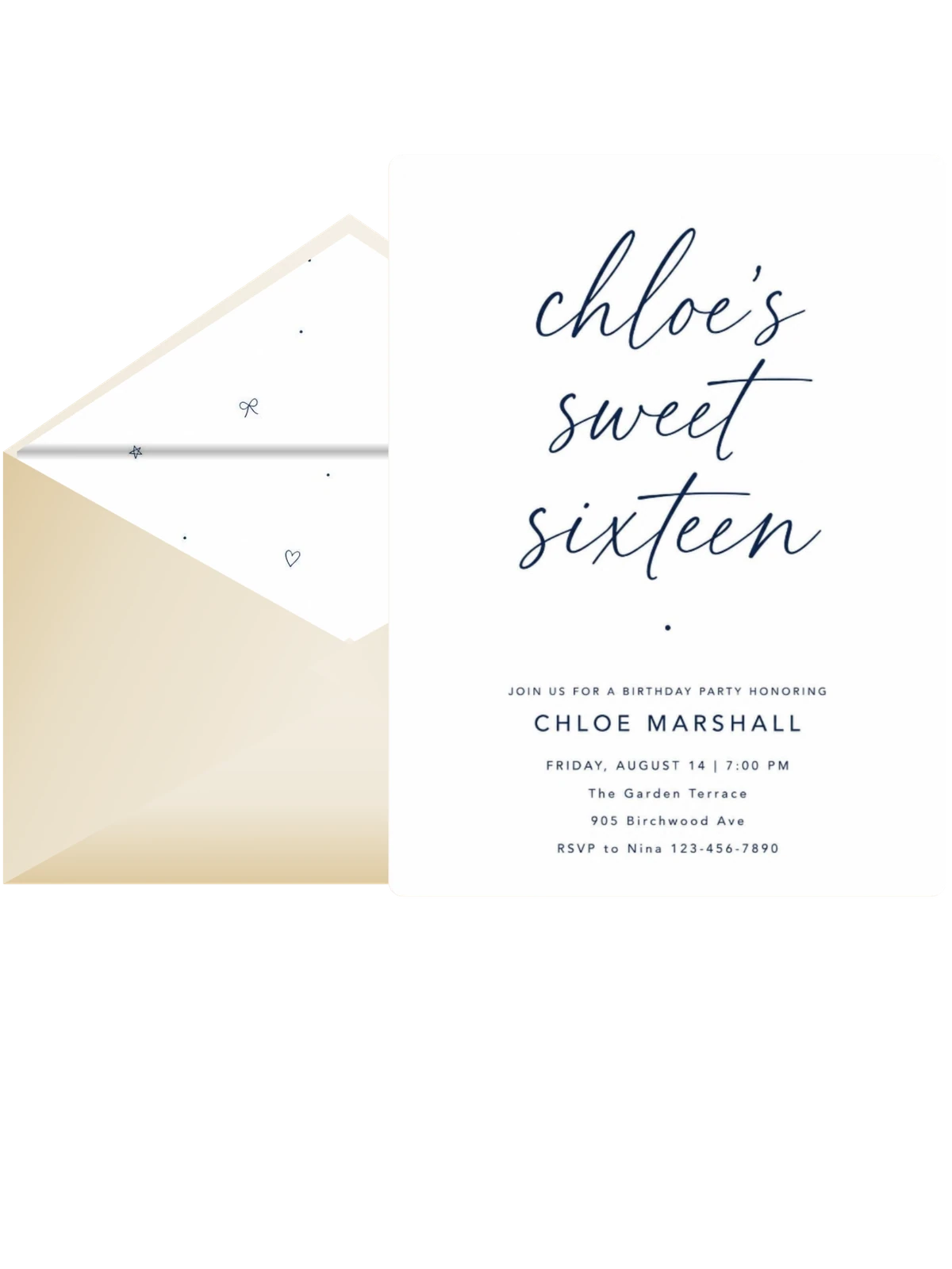 Navy Script Minimalist 16th Birthday Invitation