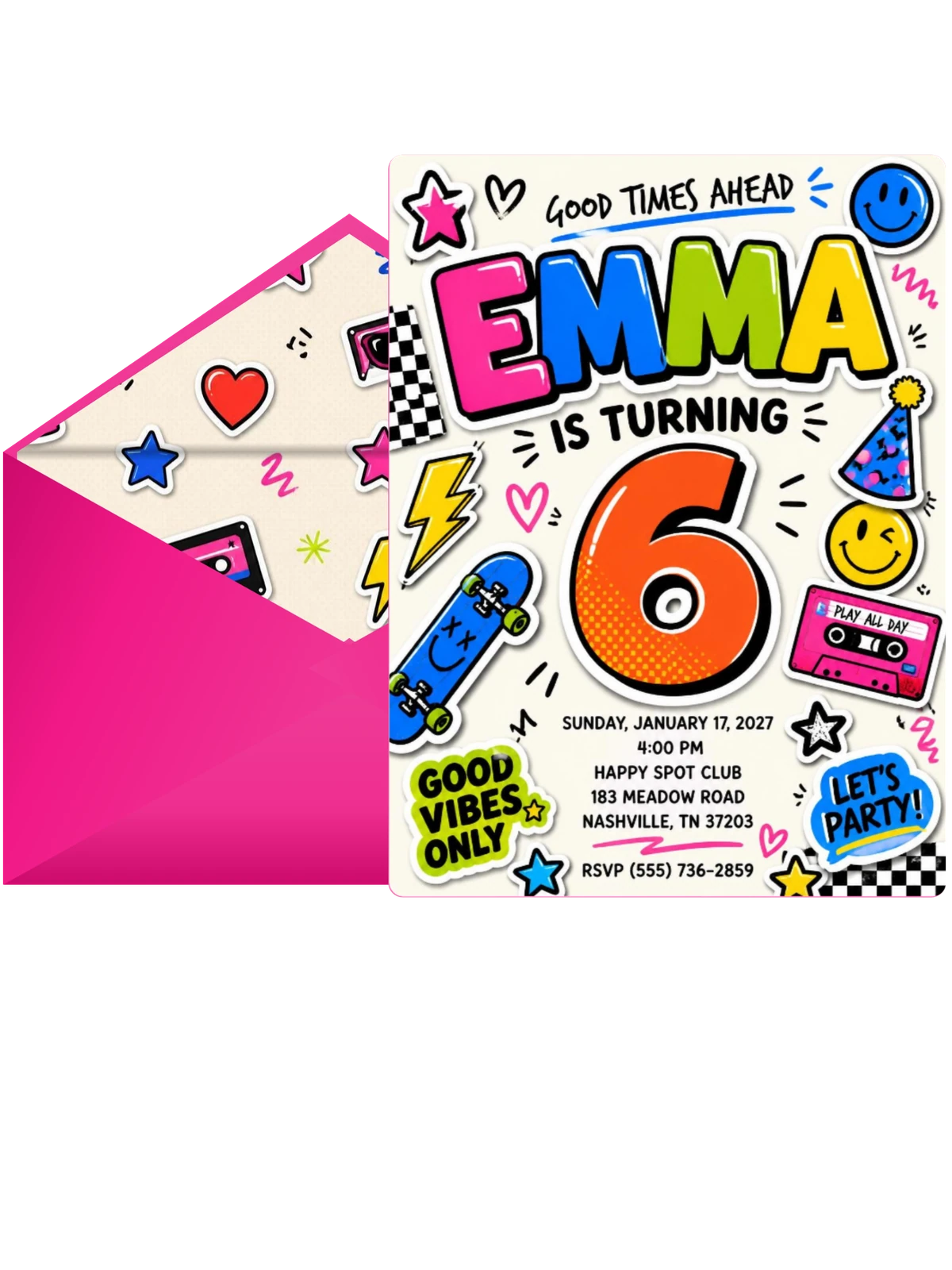 Sticker Pop 6th Birthday Invitation
