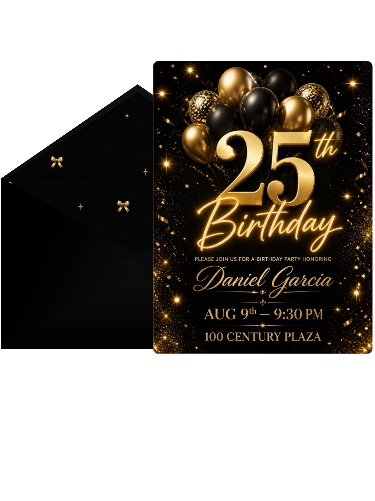 Black and Gold Balloon 25th Birthday
