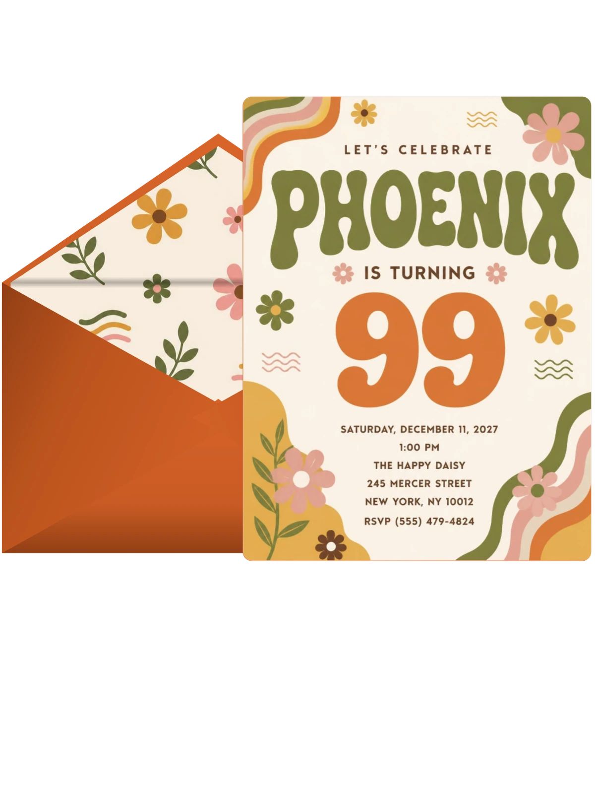 Groovy Retro 99th Birthday Invitation