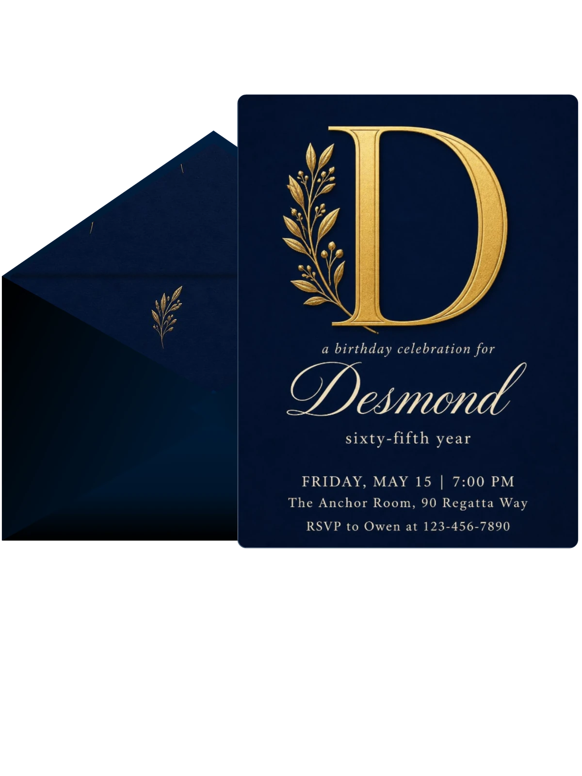 Navy and Gold Monogram 65th Birthday