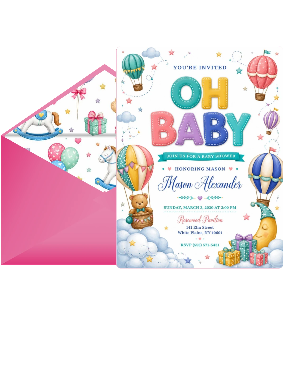 Hot Air Balloon Baby Shower Invitation
