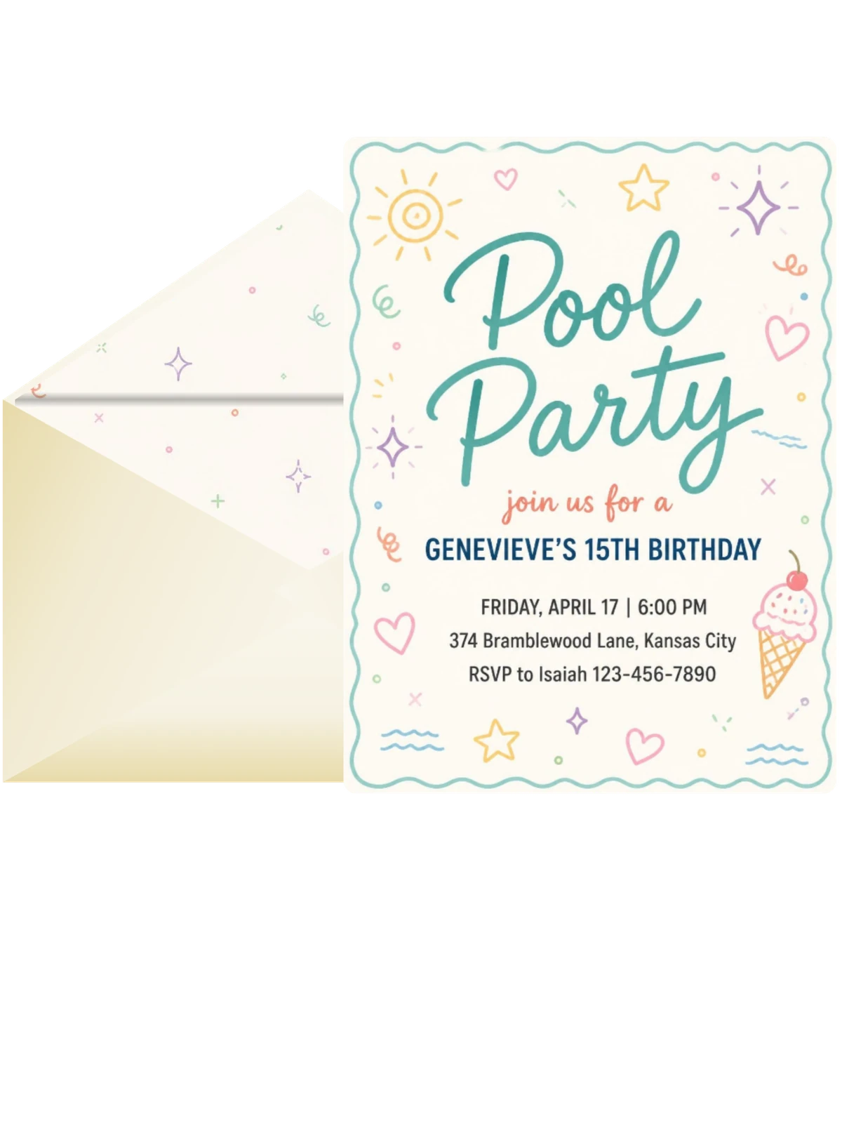 Pastel Doodle Scalloped Pool 15th Birthday