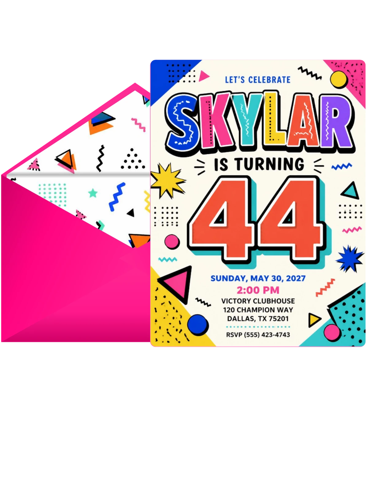 Memphis Pop 44th Birthday Invitation