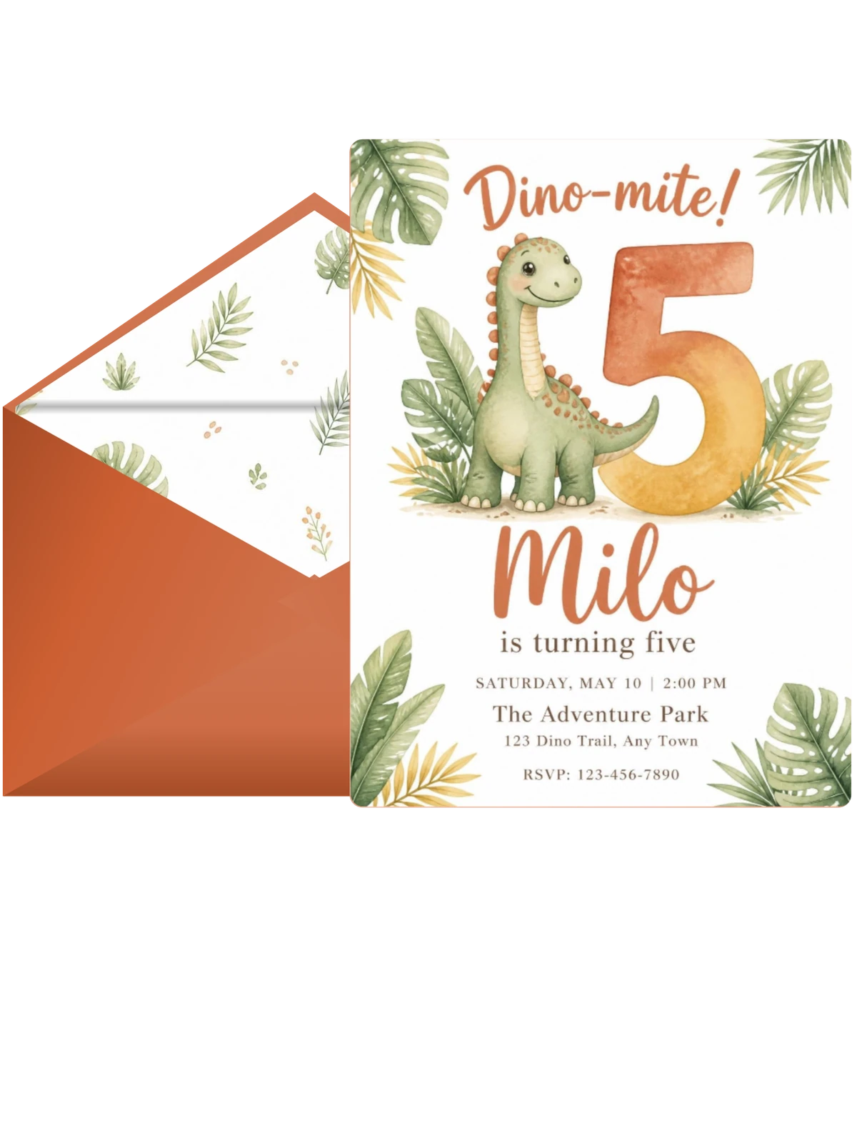 Watercolor Dinosaur Jungle 5th Birthday
