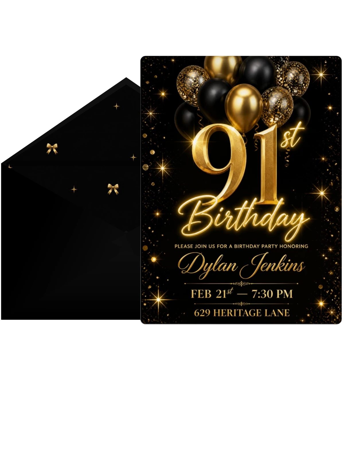 Black and Gold Balloon 91st Birthday