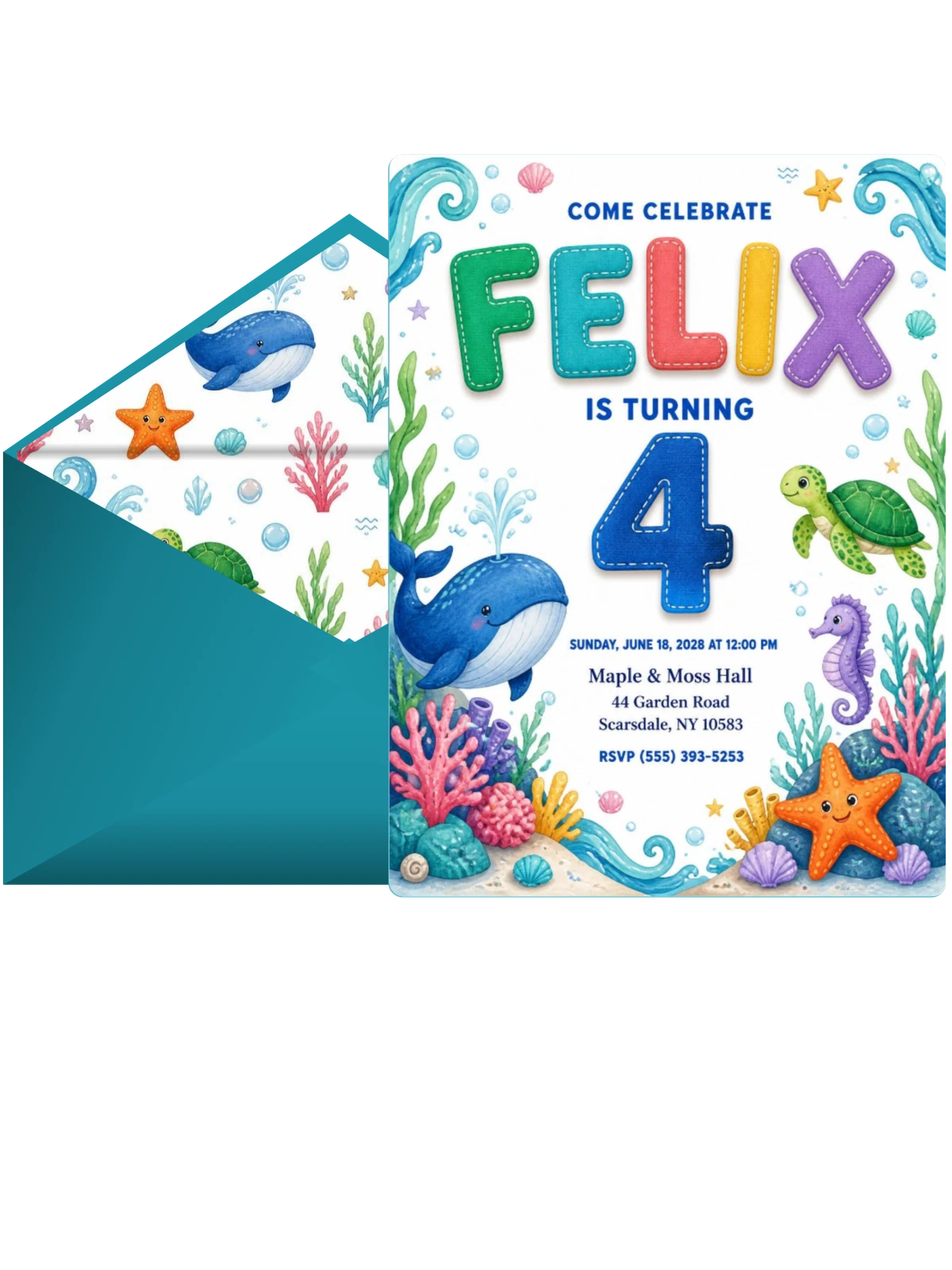 Stitched Under the Sea 4th Birthday Invitation