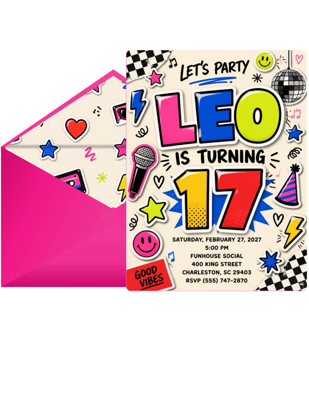 Sticker Pop 17th Birthday Invitation