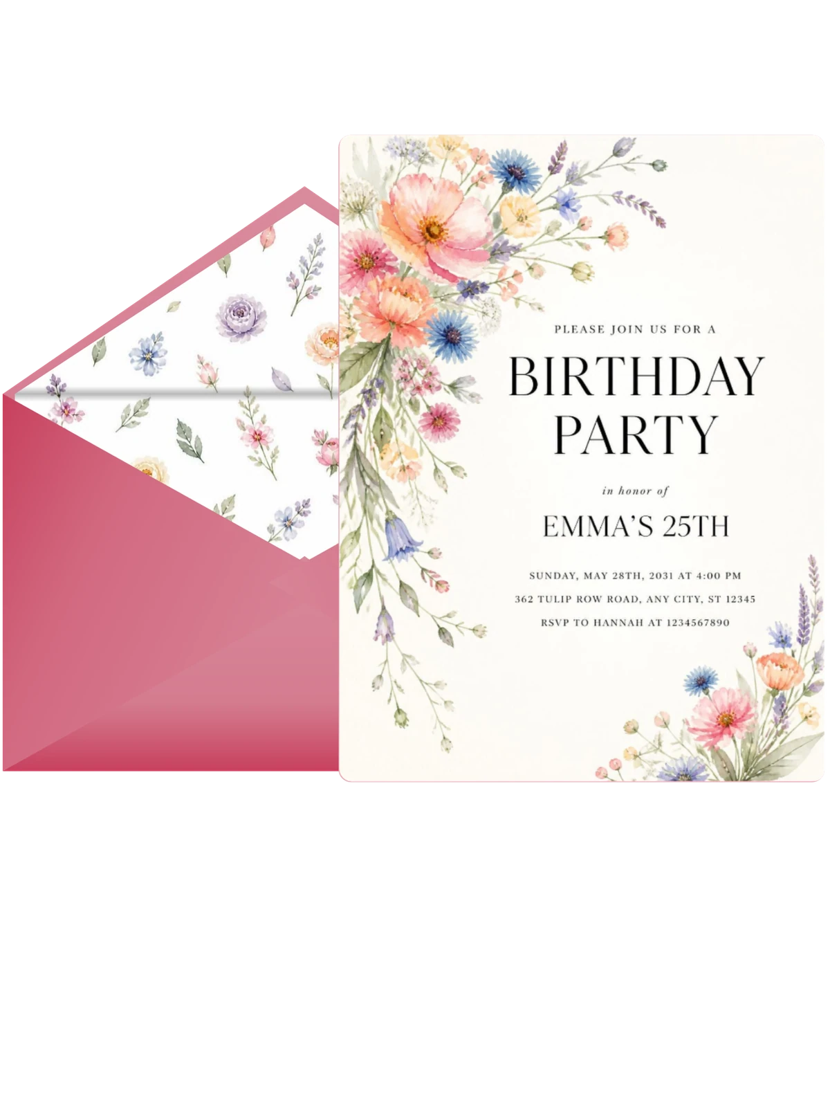 Pastel Botanical Bouquet 25th Birthday Invitation