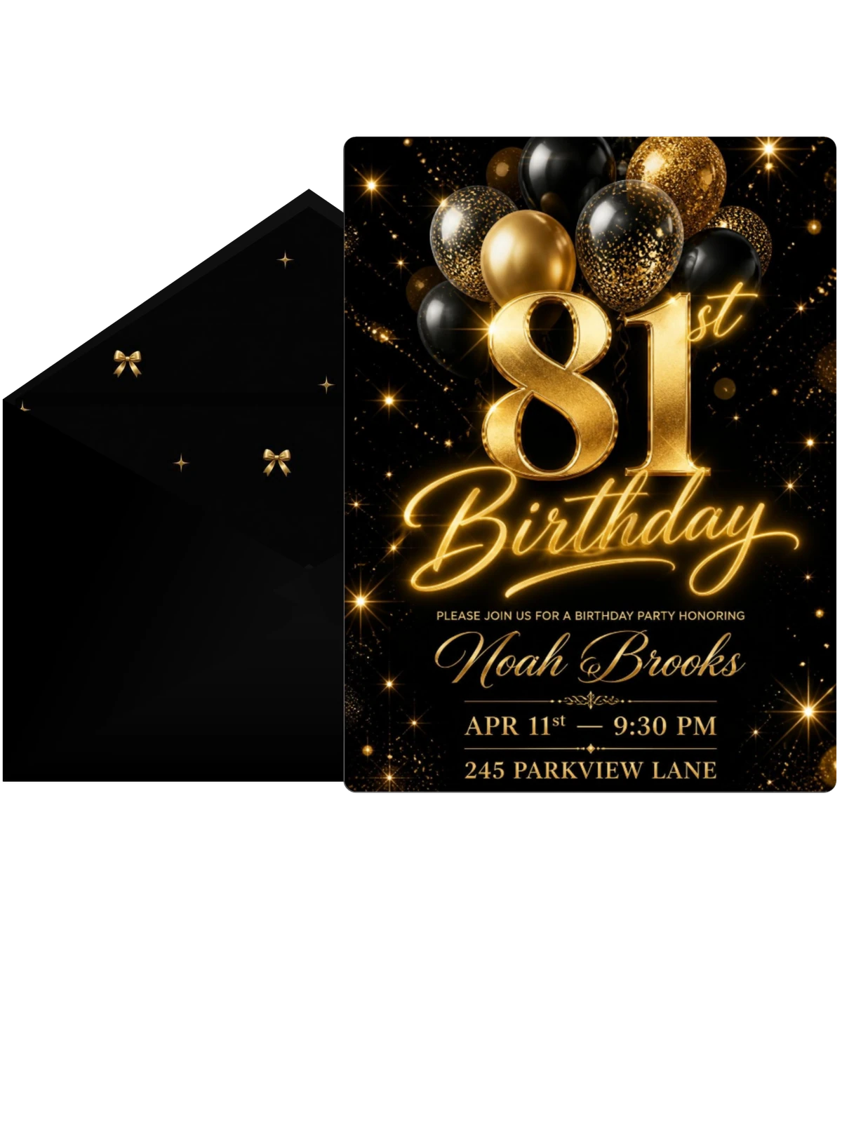 Black and Gold Balloon 81st Birthday