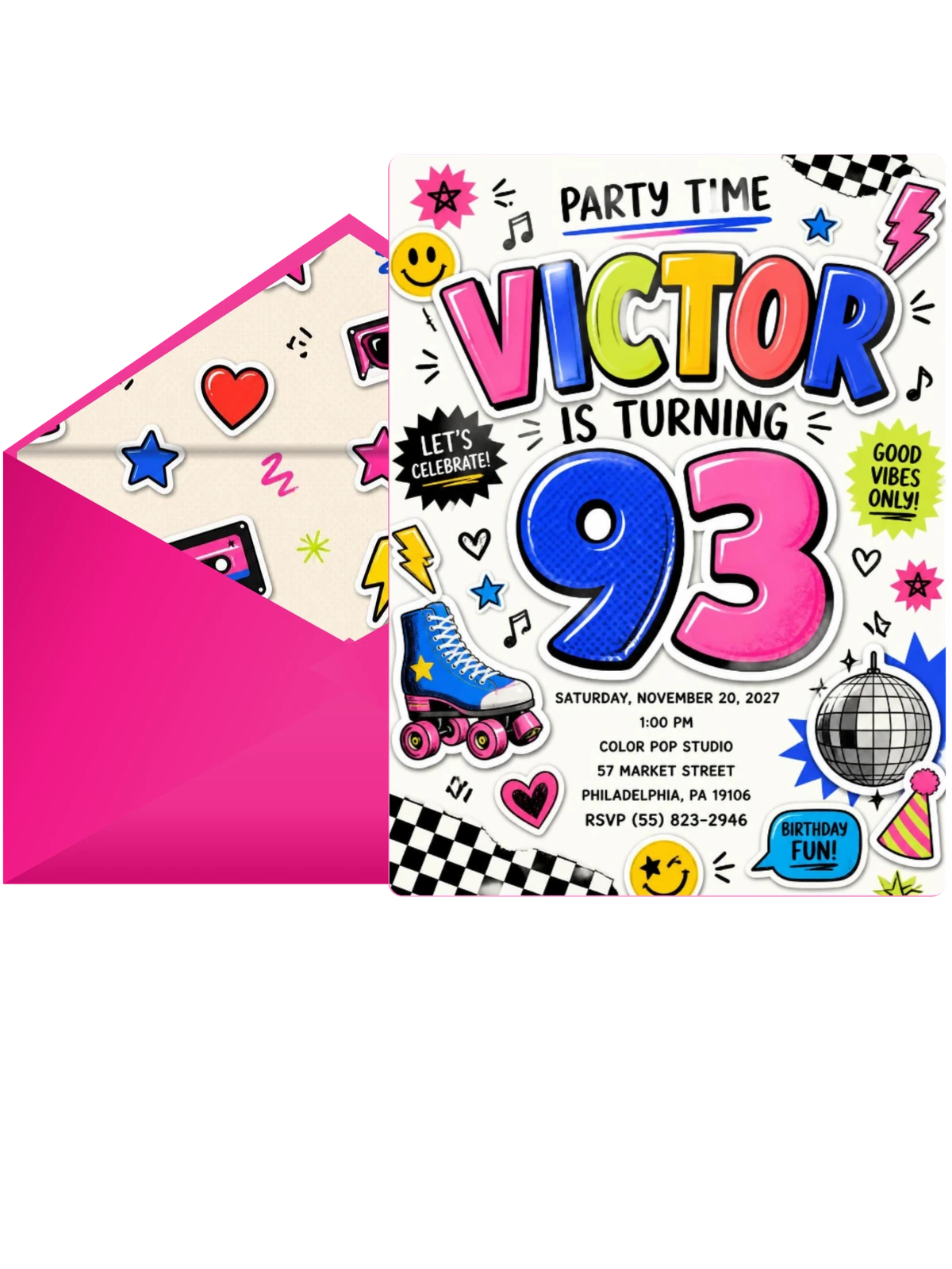 Sticker Pop 93rd Birthday Invitation