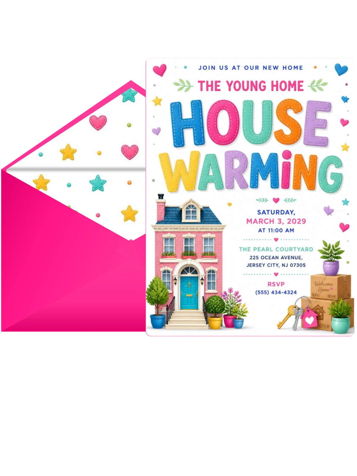 Pink Townhouse Housewarming Invitation