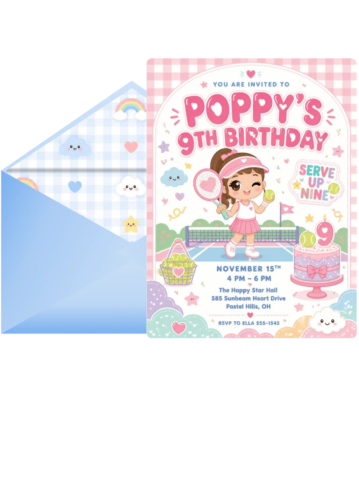 Court Net Kawaii Pastel 9th Birthday Invitation