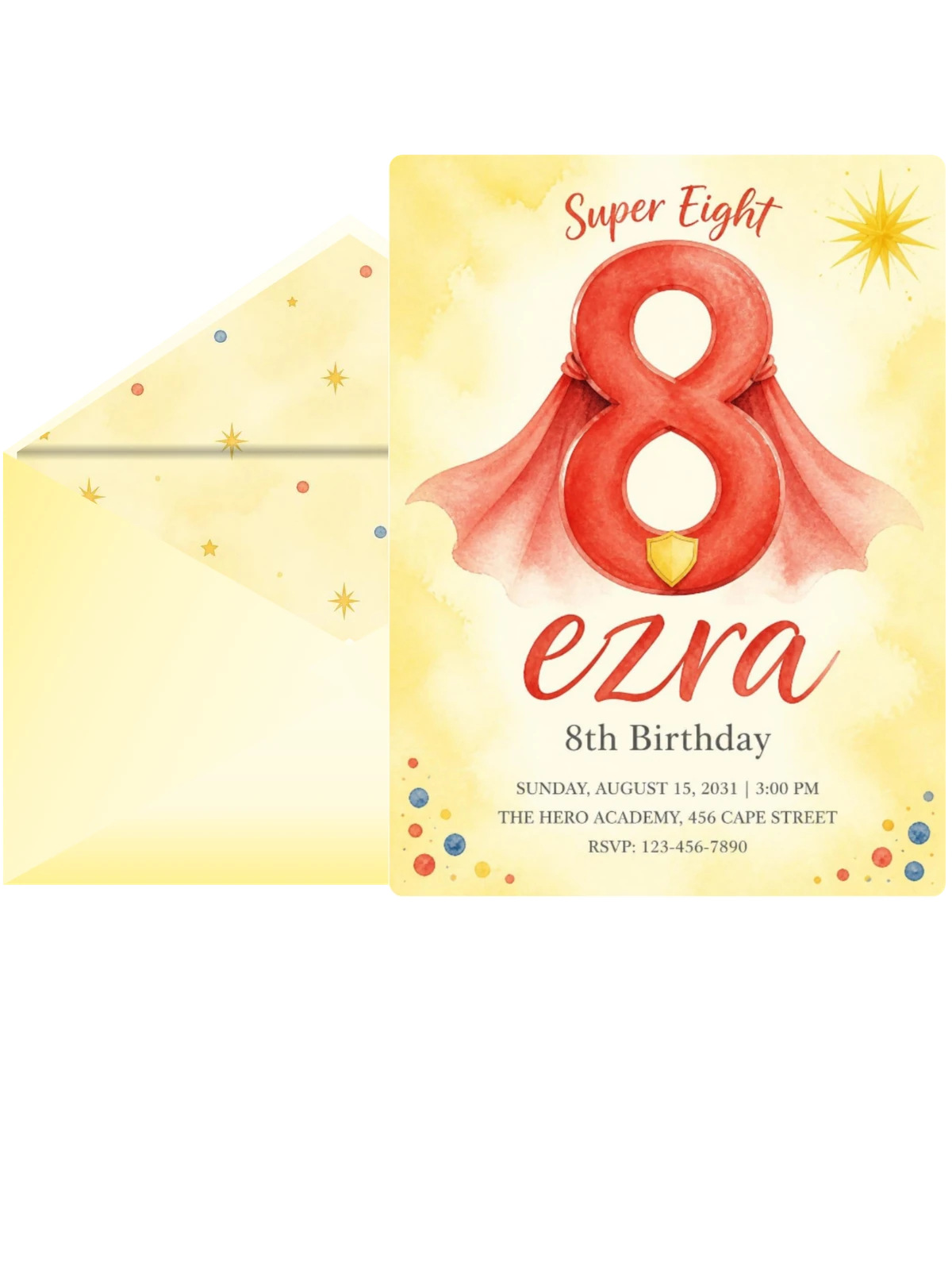 Watercolor Superhero Cape 8th Birthday