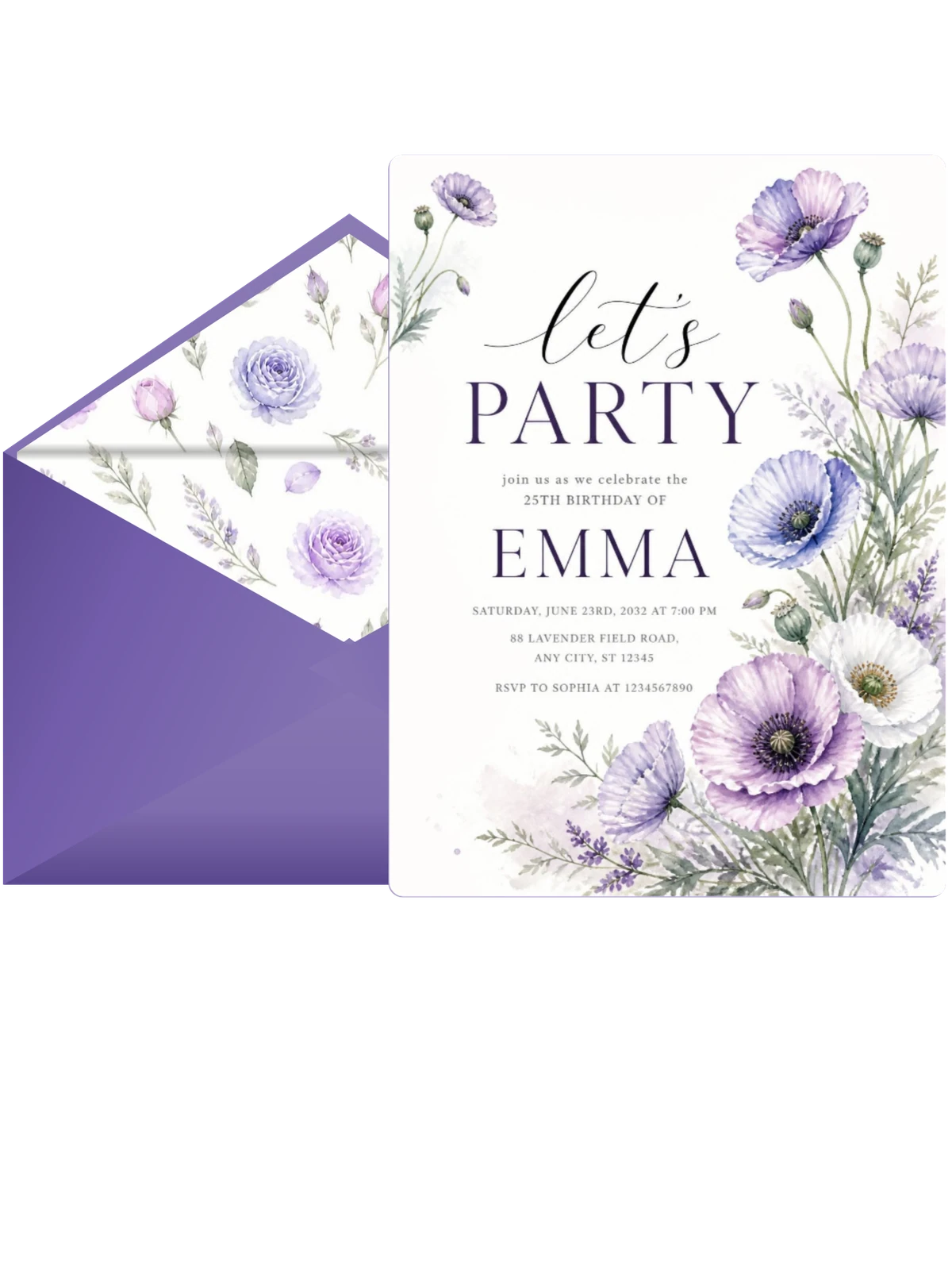 Poppies Wildflowers 25th Birthday Invitation