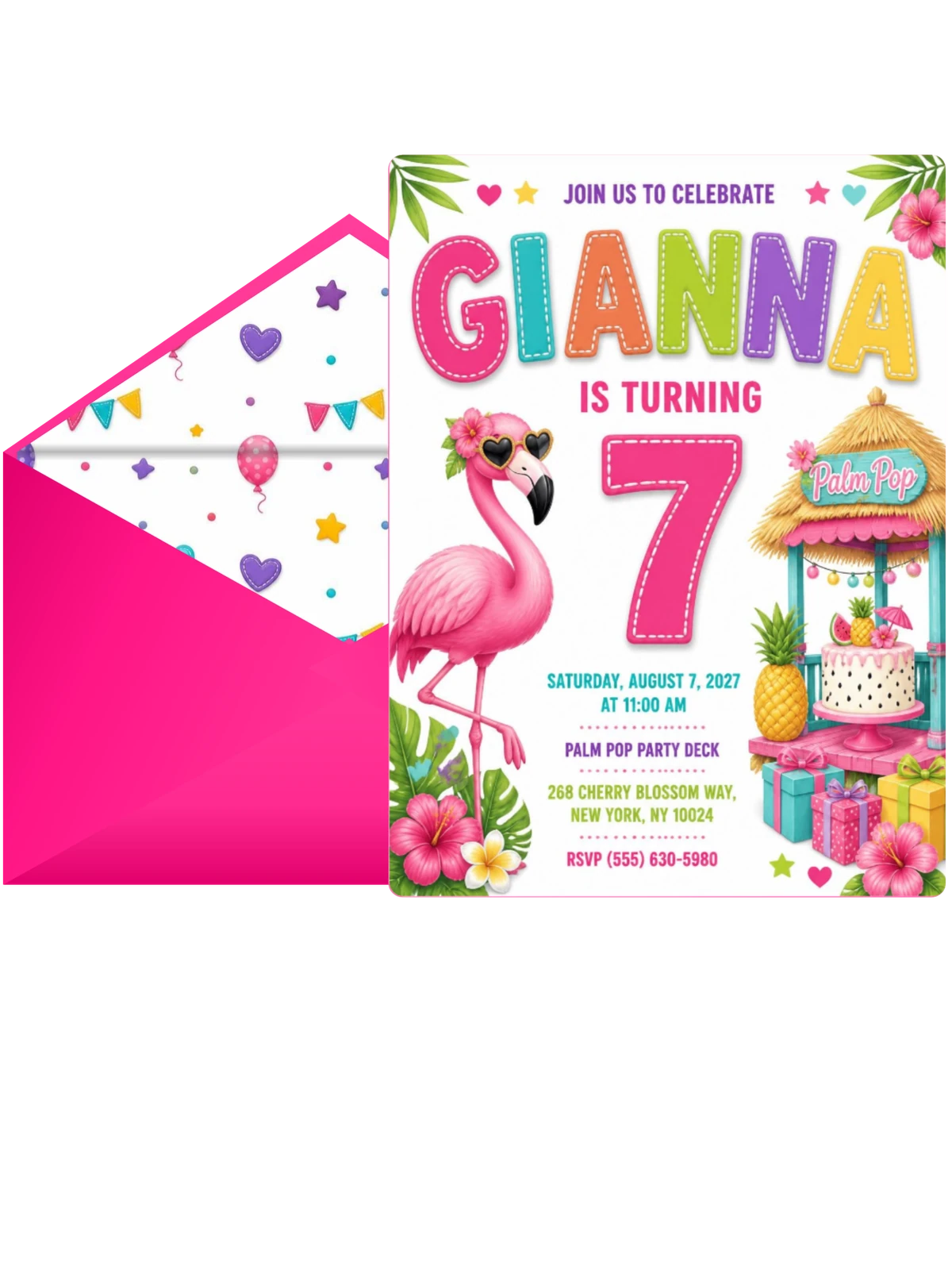Hut Bar Stitched 7th Birthday Invitation