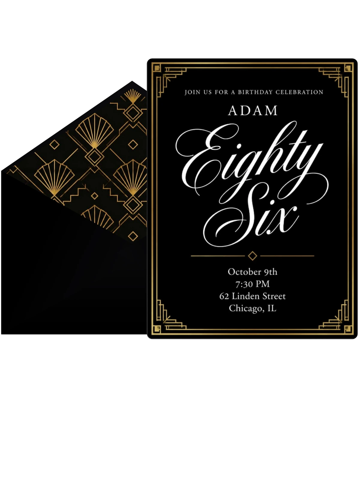 Art Deco 86th Birthday Invitation