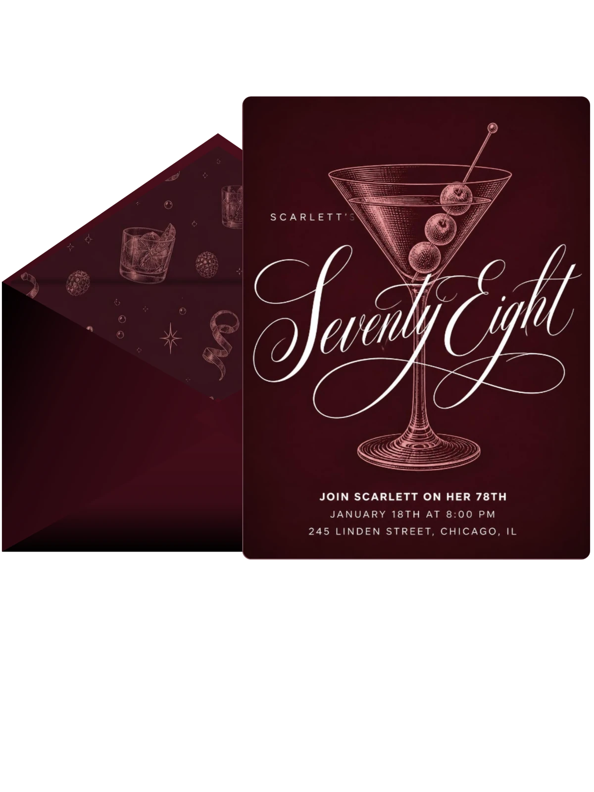 Burgundy Cocktail 78th Birthday Invitation
