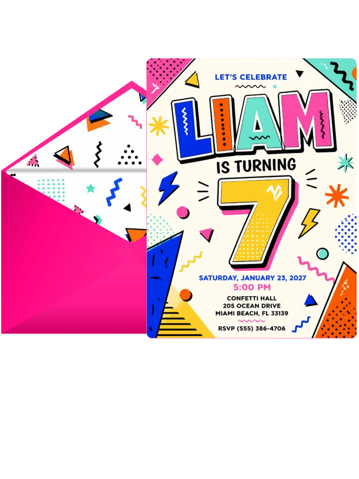 Memphis Pop 7th Birthday Invitation