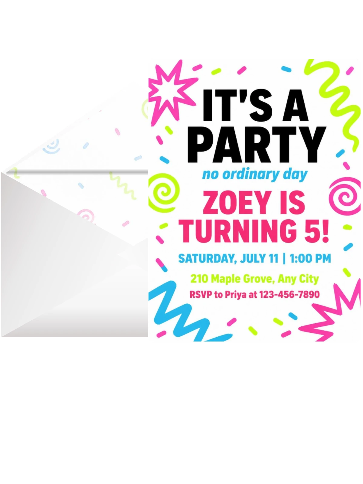Neon Squiggle Confetti Birthday Invitation
