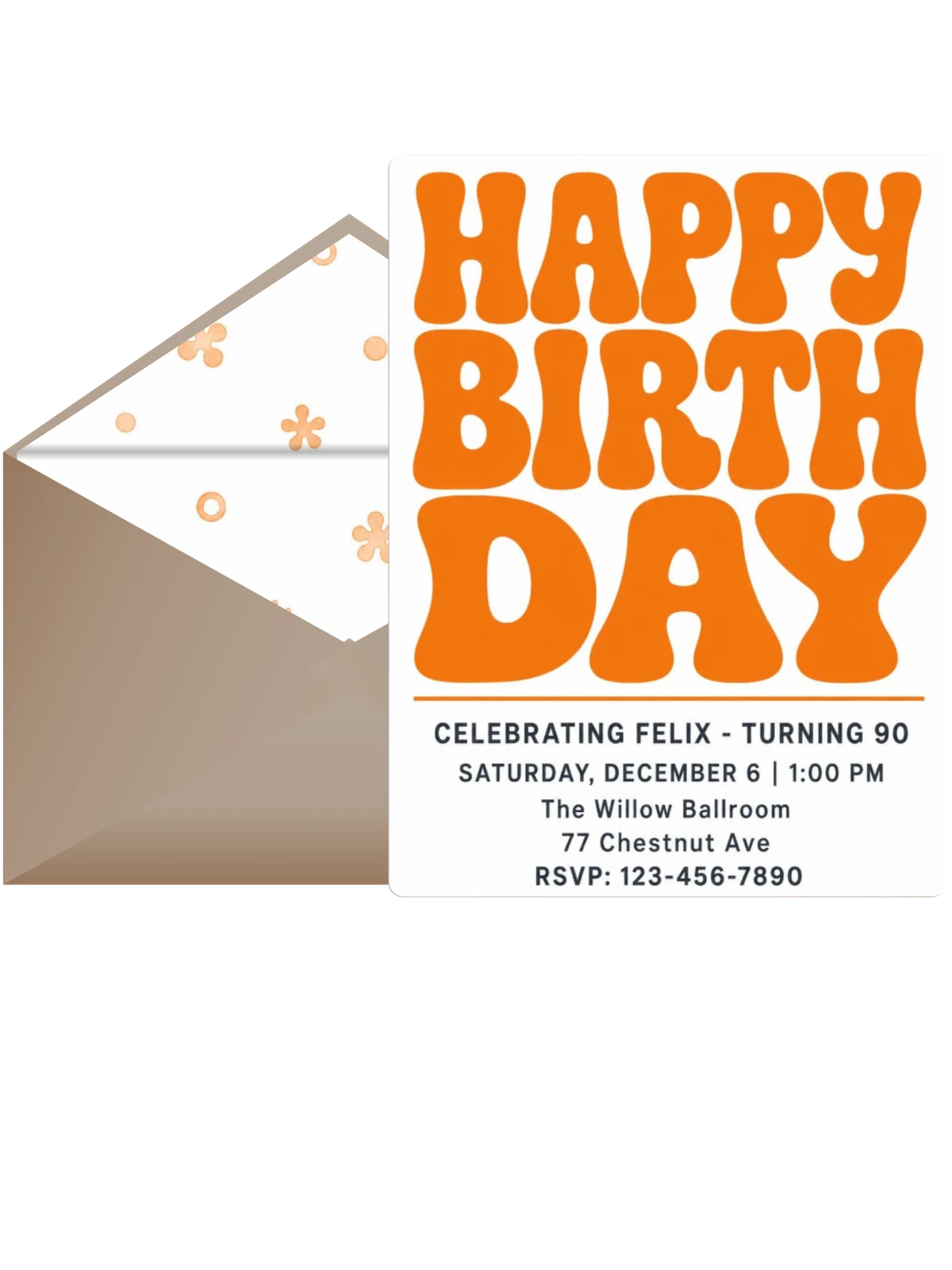 Orange Bubble Letter 90th Birthday