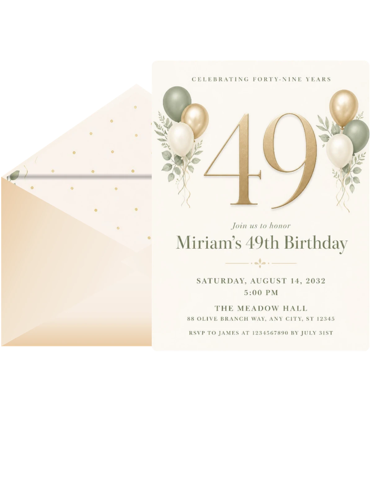 Sage and Ivory 49th Birthday Invitation