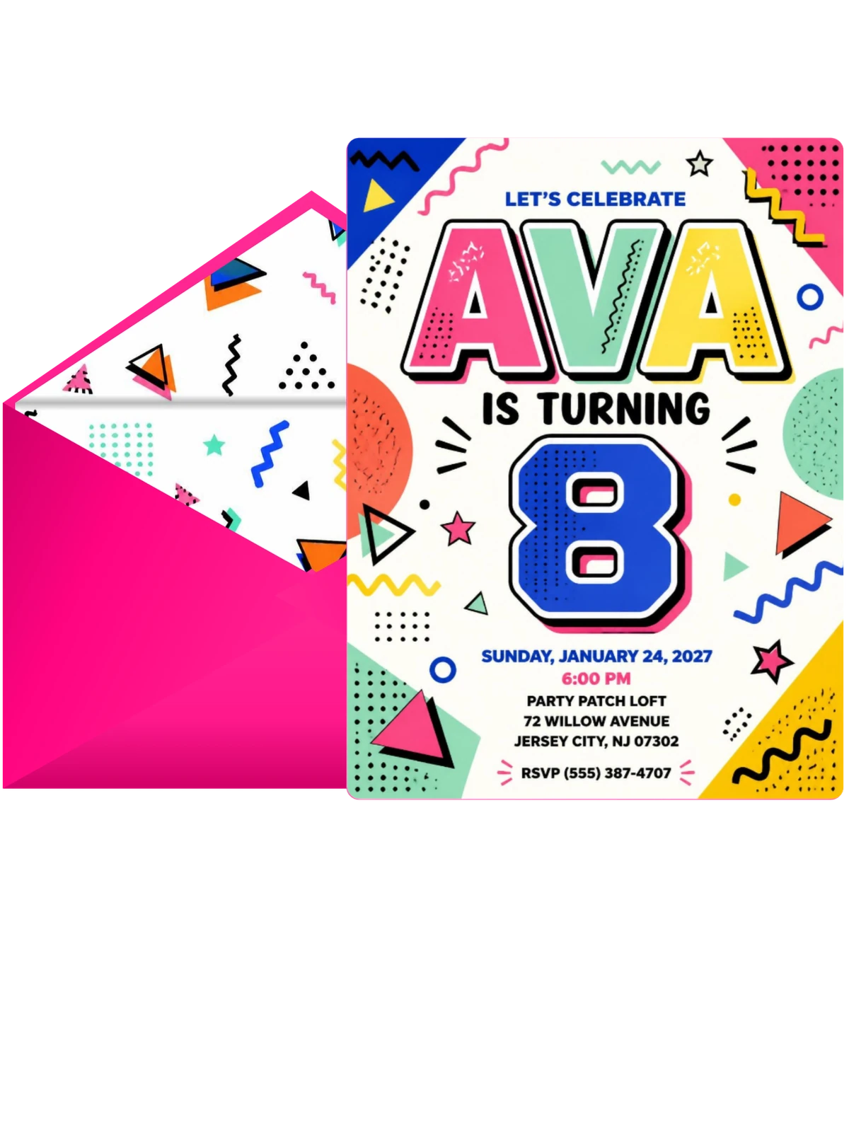 Memphis Pop 8th Birthday Invitation