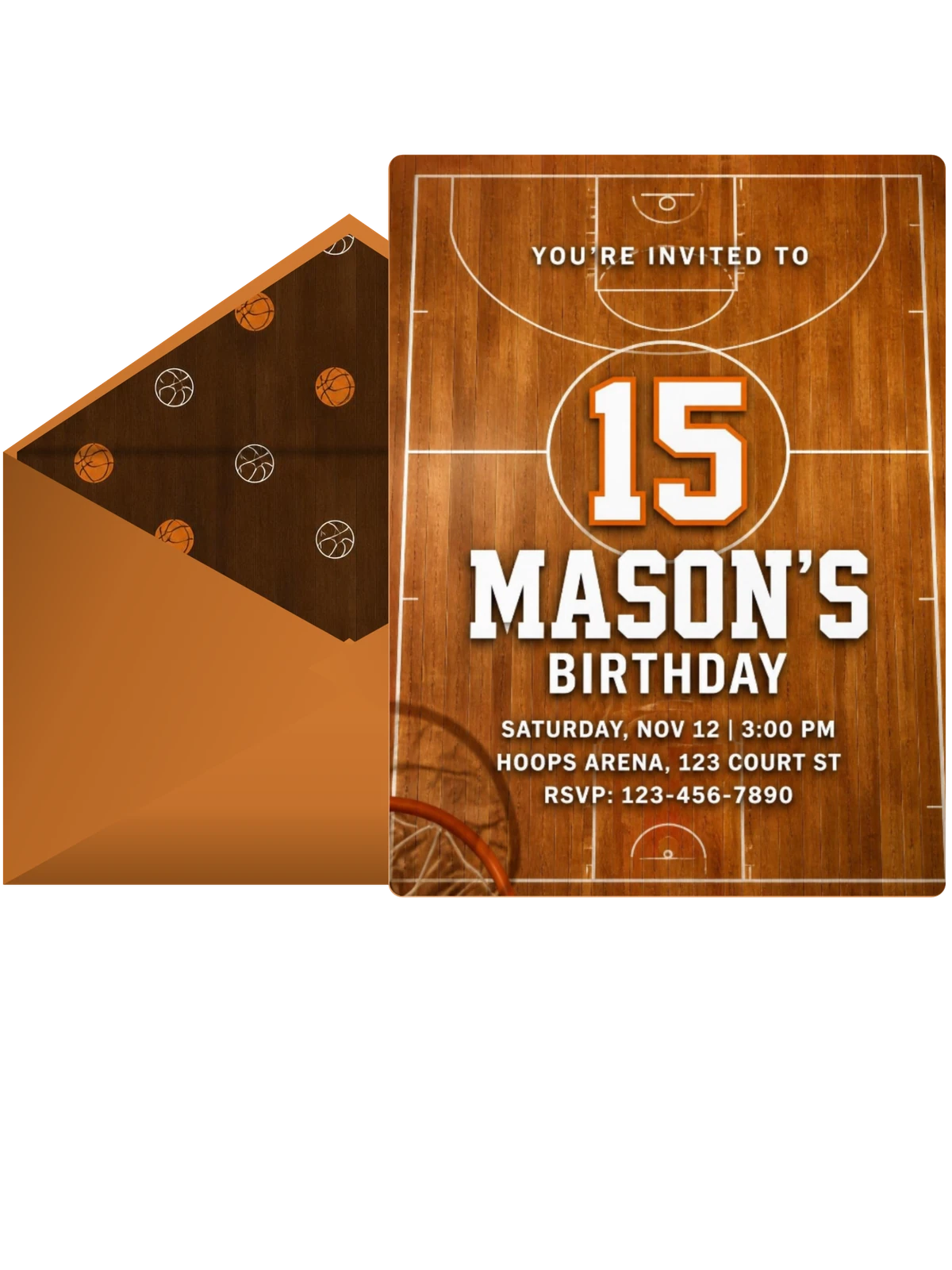 Hardwood Basketball Court 15th Birthday Invitation