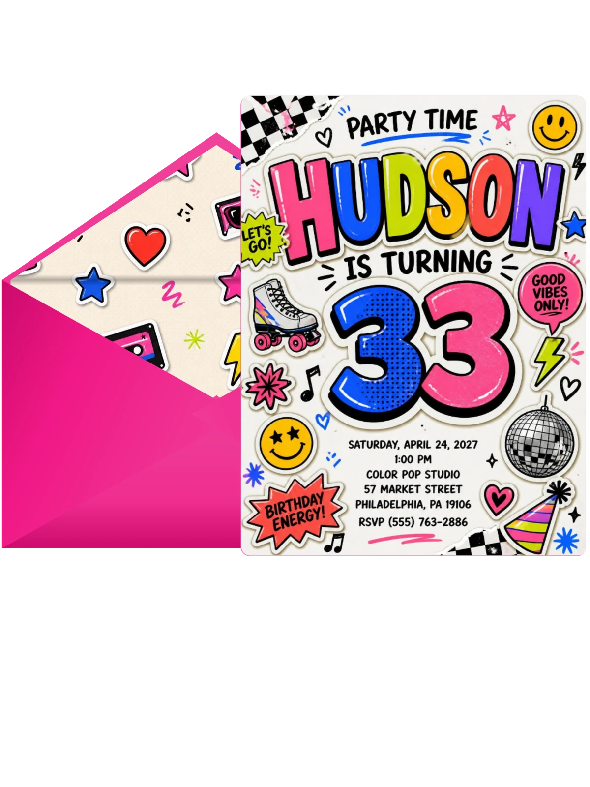 Sticker Pop 33rd Birthday Invitation