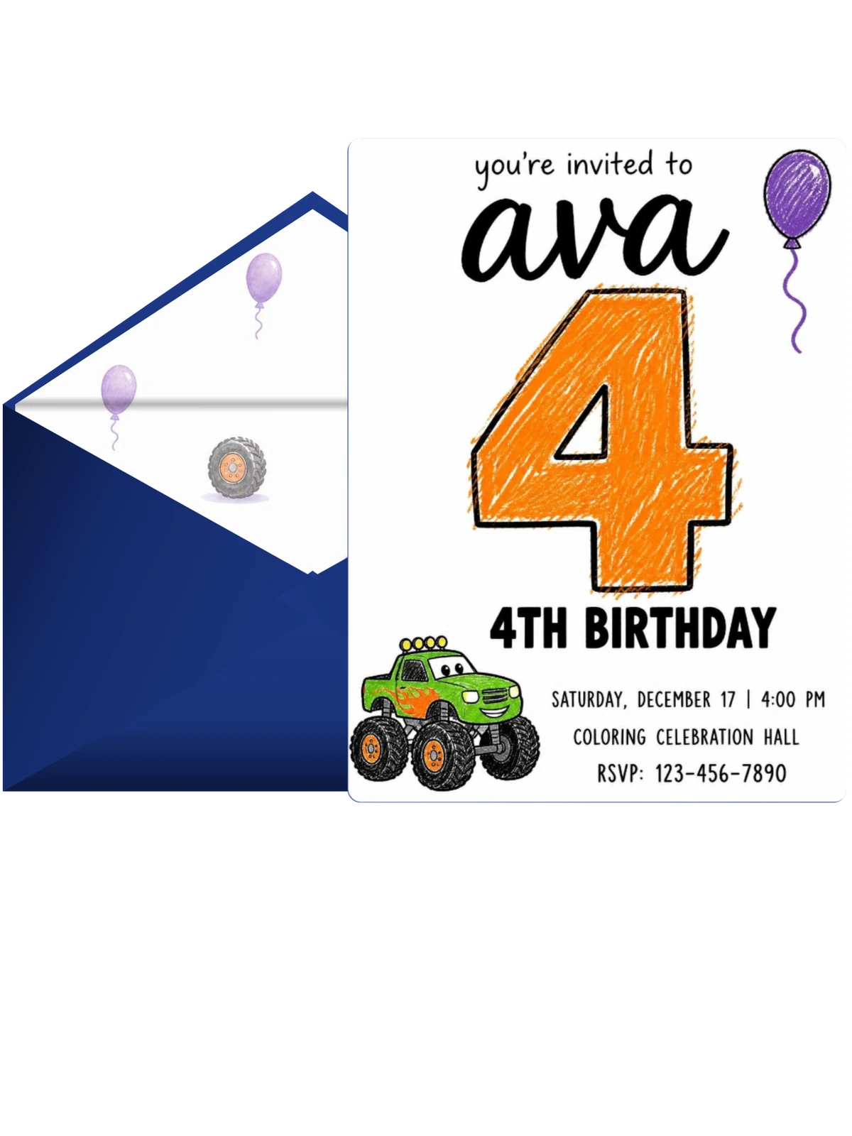 Crayon Texture Monster Truck Birthday