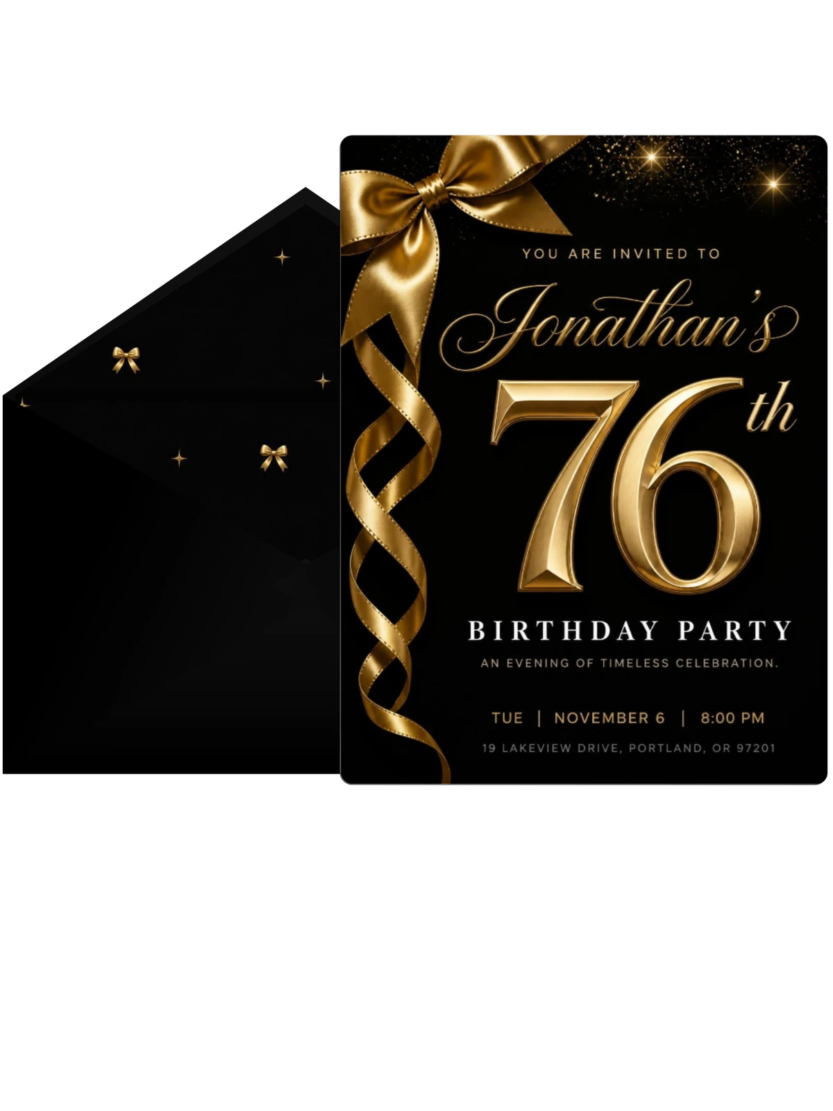 Black and Gold Ribbon 76th Birthday